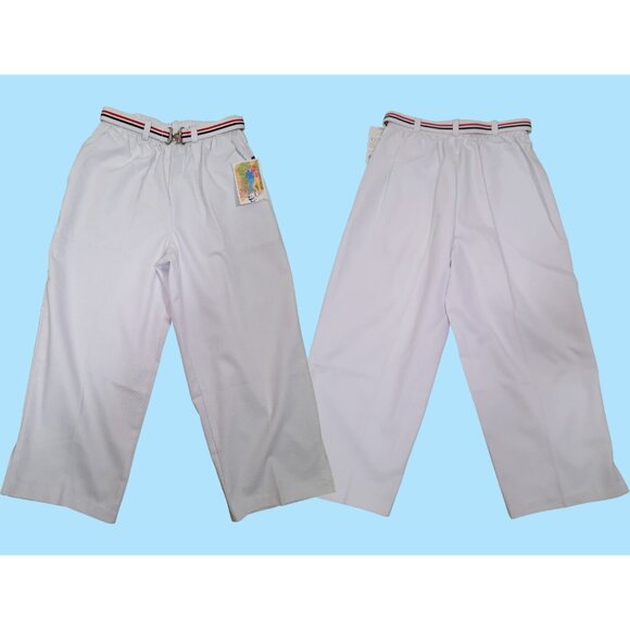 Vintage 80s Deadstock Belted Pull On Pants White Cropped Capri Length Size S - Picture 9 of 9